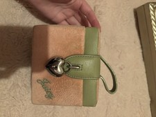 Juicy Couture vintage Pink & Green Velvet jewellery Trinket Box w/ Heart Clasp picture