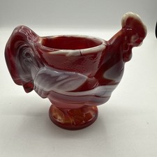 Vintage IMPERIAL Rooster Chicken Egg Cup RED GLOSSY SLAG GLASS WHITE/ RED picture