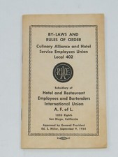 1954 BY - LAWS AND RULES OF ORDER CULINARY ALLIANCE & HOTEL UNION LOCAL 402 picture