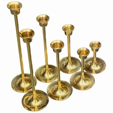 Vtg Solid Brass Candleholders Candlesticks MCM Tulip Stem NOS Graduated Set of 7 picture