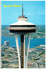 Seatle Washington Skyline Top of Space Needle Aerial View c1980 Postcard picture
