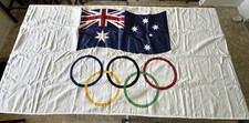Vintage 1980s Australian Olympic Flag Fully Sewn Applique AOC Bunting Team Logo picture