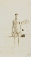 FOUND PHOTO Hunky handsome man in swimming trunks 1940's picture