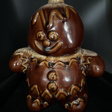 Vintage Hull Pottery Gingerbread Man Cookie Jar Brown Drip Glaze Holidays Cute picture