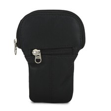 Lady's Pure Leather Cigarette Case Lighter Match Pocket Zipper Coin Pouch- BLACK picture