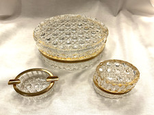 Westminster Baccarat Style Diamond Cut Crystal Trinket Boxes & Ashtray VINTAGE picture
