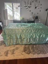 1950’ S  stitched boudoir bedspread GREEN HEARTS. RAREST EVER 💚 picture