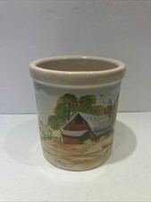 Vintage RRP Co Roseville Pottery Handpainted Barn Field Crock Container Stamped picture