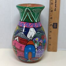 Vintage Mexican Art Pottery Vase Pueblo Folk Terracotta Glazed Home Decor picture
