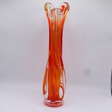 Swung Vase Glass Orange Clear 9” picture