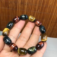 Lady Natural Mixed Tiger's Eye Barrel Bead Stretch Bracelet Crystal Wristband 12 picture