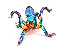Handmade Colorful Glass Blown Octopus Figurine – Unique Art Sculpture, Sea life picture