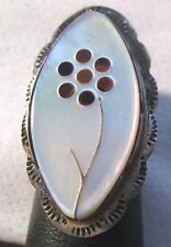 Vintage Sterling TEK - Lawrence A. Tekala ZUNI Mother Of Pearl Inlay Ring SZ 5 picture