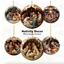 6 pcs Vintage Birth of Jesus, Handcrafted 2D Hanging Christmas Ornaments Decor picture