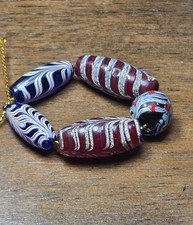 Blue/Red Translucent Feather Antique Venetian Glass Trade Bead African BEADS  picture