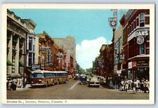 London Ontario Canada Postcard Dundas Street Streetcar Exterior Building c1940 picture
