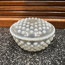 🔥  Vintage • Anchor Hocking Moonstone Opalescent Hobnail Glass Powder Dish picture