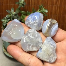 Natural Blue Chalcedony Agate Tumbled Palm Stone Crystal Reiki Specimen A7576 picture