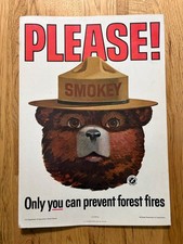 Vtg 1964 SMOKEY THE BEAR Poster Ad cardboard USDA Forest Service 13x18.5