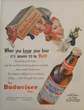 1954 vintage Budweiser print ad, Post World War II. picture