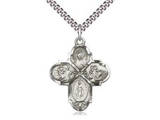 Pewter 4-Way Catholic Holy Medal Pendant Necklace 24