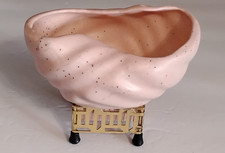 Mid Century Pink Speckled Hollywood Ceramics Planter In Metal Holder picture