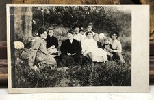 Family of 9 Posing Sitting Antique c1910s RPPC Photo Postcard - Damaged picture