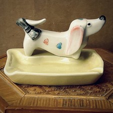 Vintage Ceramic MCM 1950’s Dachshund, Wiener Dog Ashtray, Trinket Holder picture