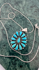 Zuni handmade sterling silver & needlepoint turquoise  pendant signed FG picture