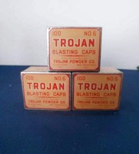 Antique Trojan Powder Co Blasting Caps Tin Box 100 No. 6 Allentown PA San Fran  picture