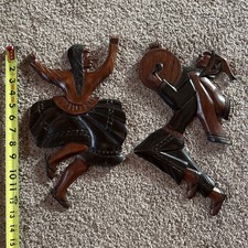 Vintage MCM Carved Wood “Dancing Couple” Wall Hangings, Thailand 13”x8” picture