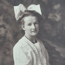 Antique Photograph Pretty Edwardian Young Woman Hair Bow White Dress c1905-12 picture
