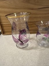 Pair Of Teleflora Butterfly Clear Vases Hand Painted In Italy picture