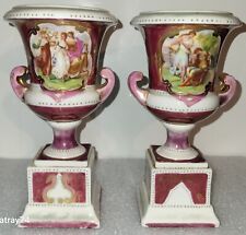 Antique Royal Vienna Style Kaufmann Hand-Painted Miniature Vases, Porcelain Urns picture