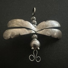 Signed Artisan Hand Made Sterling Silver DRAGONFLY Pin Brooch Antique Vintage picture