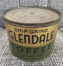 Vintage 1930s Glendale Drip Grind Coffee Metal Tin Canister Very Rare Antique picture