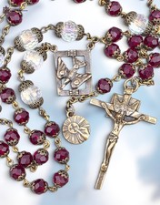 Holy Spirit Holy Eucharist Rosary Chaplet 50 Beads - Heirloom Bronze, Red Glass picture