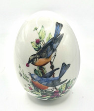 Vintage 1984 Avon White Ceramic Egg w/ Bird & Floral Design 