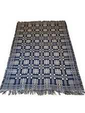 Vintage Goodwin Guild Navy and Cream Coverlet 100% Cotton Hand Woven  50