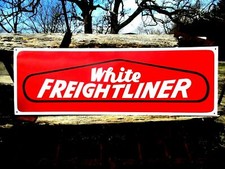 Large Hand Painted WHITE FREIGHTLINER Sign Truck Dealership Shop Diesel Semi picture