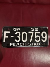 Original 1952 Georgia License Plate F-30759 Peach State Vintage Tag picture