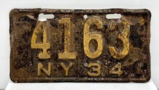 Early 1934 New York NY Motorcycle License Plate #4163 Indian Harley Barn Find  picture