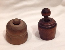 2 Vintage Primitive Small Wooden Butter Molds Acorn Pattern picture