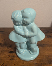 Vintage Blue Ceramic Hugging Children Figurine Planter Vase 8