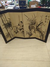 Rare Anique 3’H Signed Japanese Folding Painted Panels Wall Art Calligraphy VTG picture