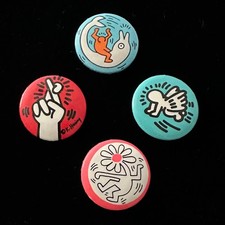 Keith Haring Pins: Flying Baby/Rodeo Dolphin/Fingers Crossed/Dancing Flower picture