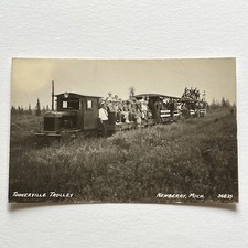 Antique RPPC Real Group Photograph Postcard Toonerville Trolley Newberry MI picture