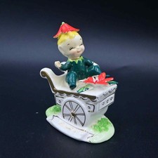 Norcrest December Poinsettia Pixie On Flowers Cart Figure Vintage F447 picture