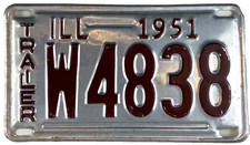 Vintage Illinois 1951 Trailer License Plate W 4838 Garage Airstream Garage Decor picture