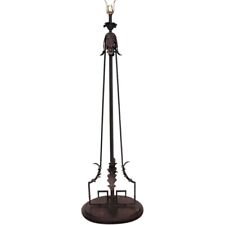 Antique French Art Deco Wrought Iron, Brass, Wood 1-Light Floor Lamp c. 1920 picture